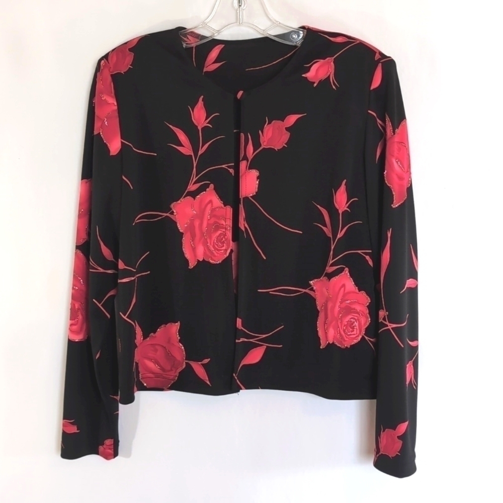 Jeffrey and Dara Evenings Open Front Black Pink Dressy Jacket and Shell Size 10P